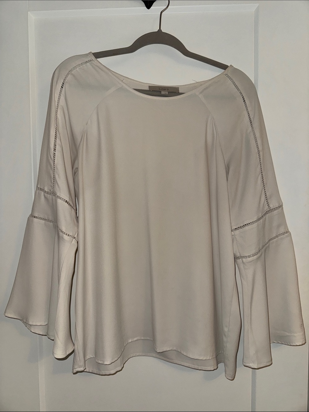 LOFT Cream Bell Sleeve Blouse with Cutwork Detail